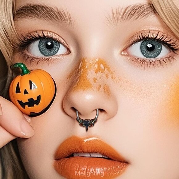 Chic 10mm Brown Glitter Moth Septum Ring - Perfect for Halloween Celebrations - Picture 7 of 7